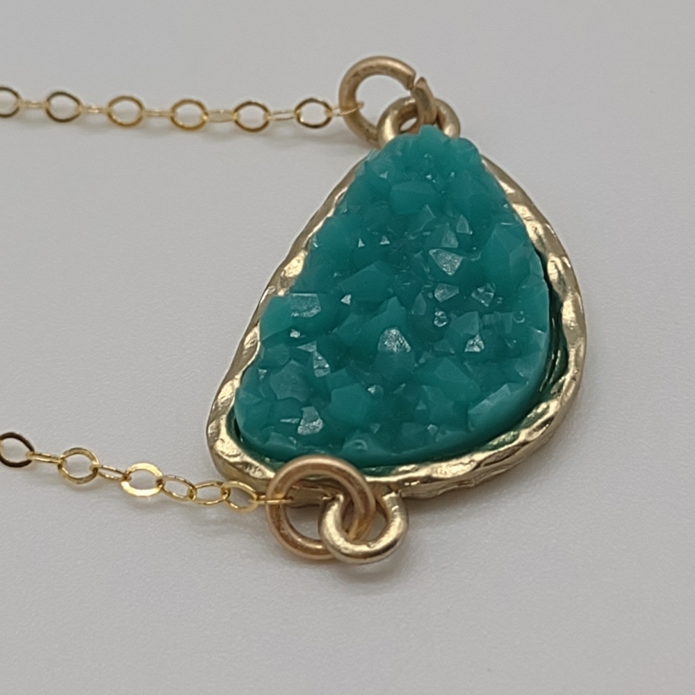 14k Gold Fill Teal Green Druzy Pendant Necklace